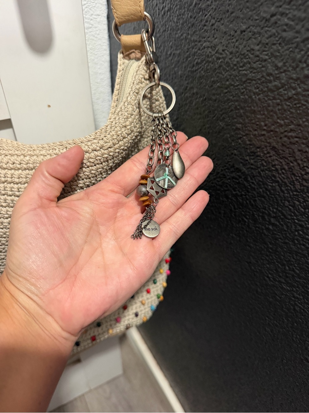 The Sak Cream Crochet Shoulder Bag with Multicolor Beads - Picture 2 of 5